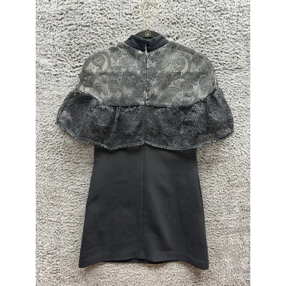 Self-Portrait Lace & Bow Accent Mock Neck Mini Shift‎ Dress Black Womens Size 6 - Picture 2 of 16